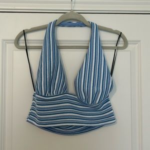 Divided H&M halter top, size M, blue striped